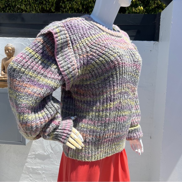 Multicolor Pastel Knit Statement Layered Shoulder Sweater - Picture 9 of 10